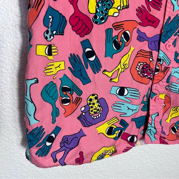 Men’s A-Lab Tate Hands Coral Short Sleeve Button Up Shirt Size Medium - Picture 2 of 7